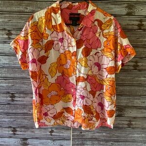 Rachel Rachel Roy Women's Floral 100% Linen Short-Sleeved Button-Down Top Size M